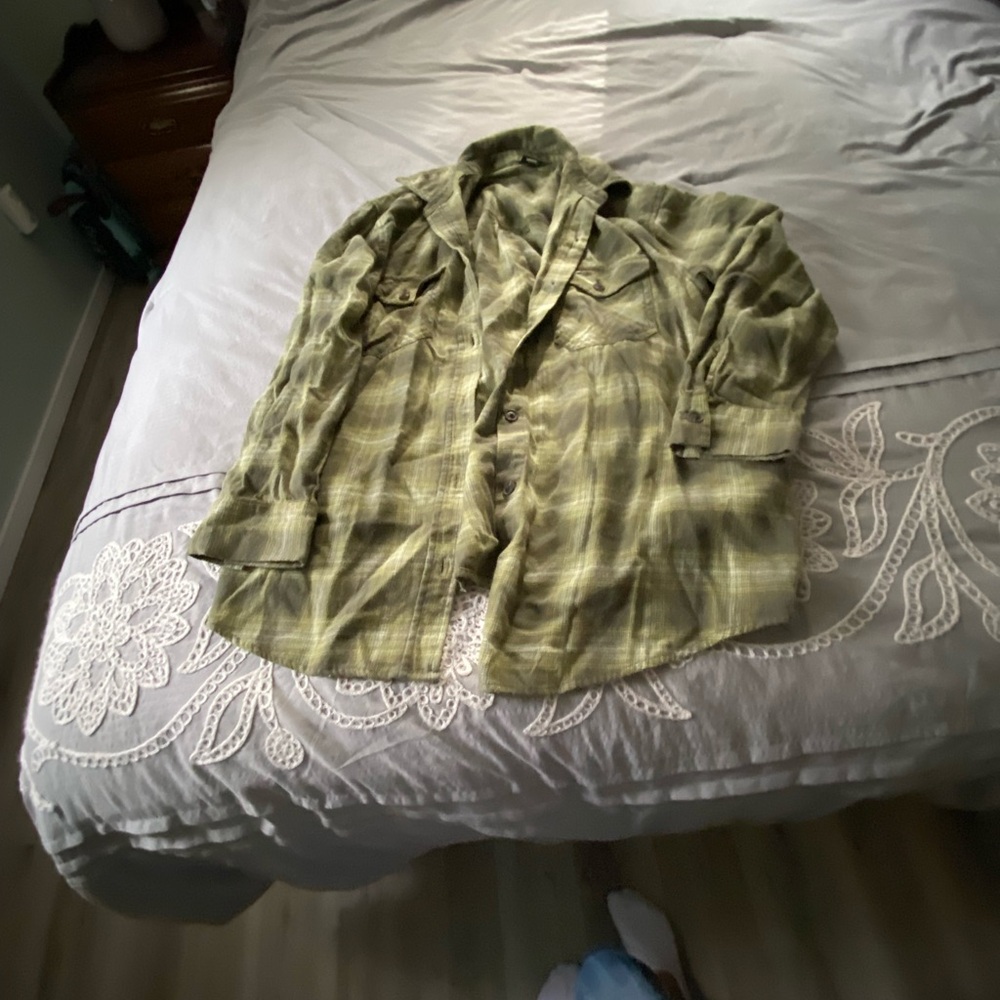 Wild Fable Olive Plaid Button-Up Shirt